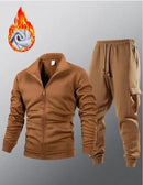 2 Pcs Men Fleece Plain Zipper Track Suit