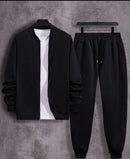 Winter 3Pcs Men Cotton Fleece Plain Zipper Track Suit