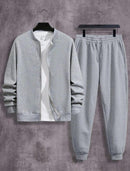 Winter 3Pcs Men Cotton Fleece Plain Zipper Track Suit