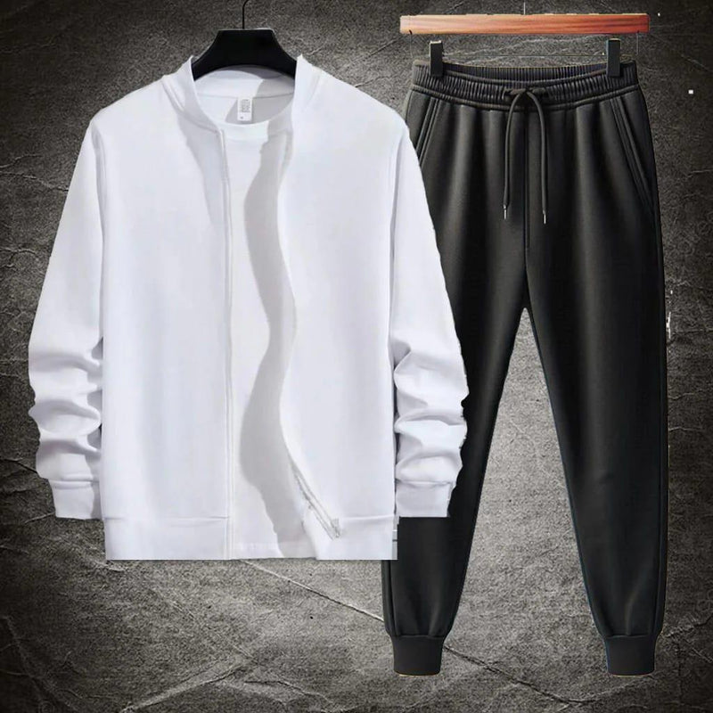 Winter 3Pcs Men Cotton Fleece Plain Zipper Track Suit