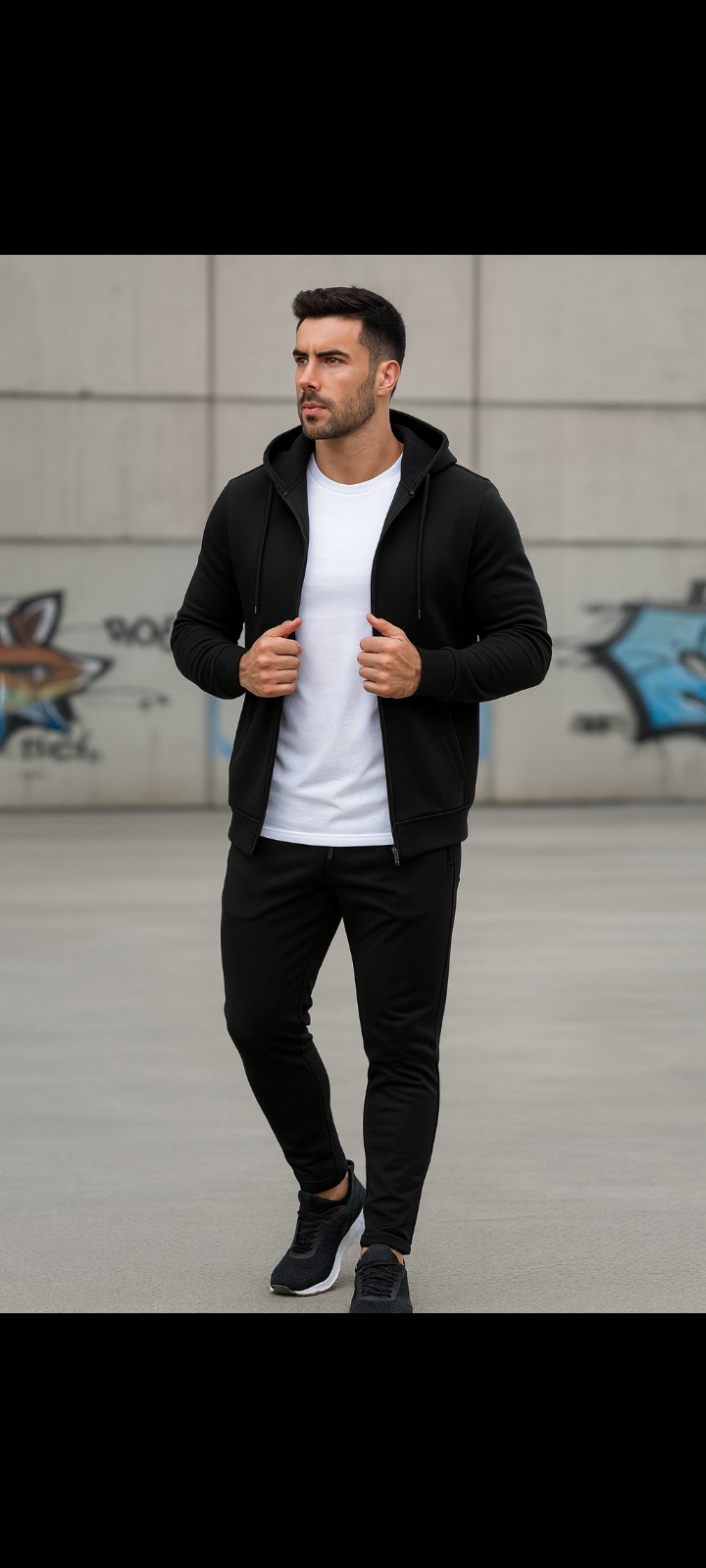 Winter 3Pcs Men Cotton Fleece Plain Zipper Track Suit